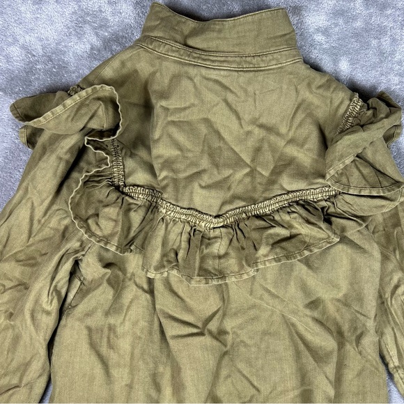 Anthropologie Blouse Womens Medium Pilcro Green Ruffle Button Down Western - Picture 8 of 10